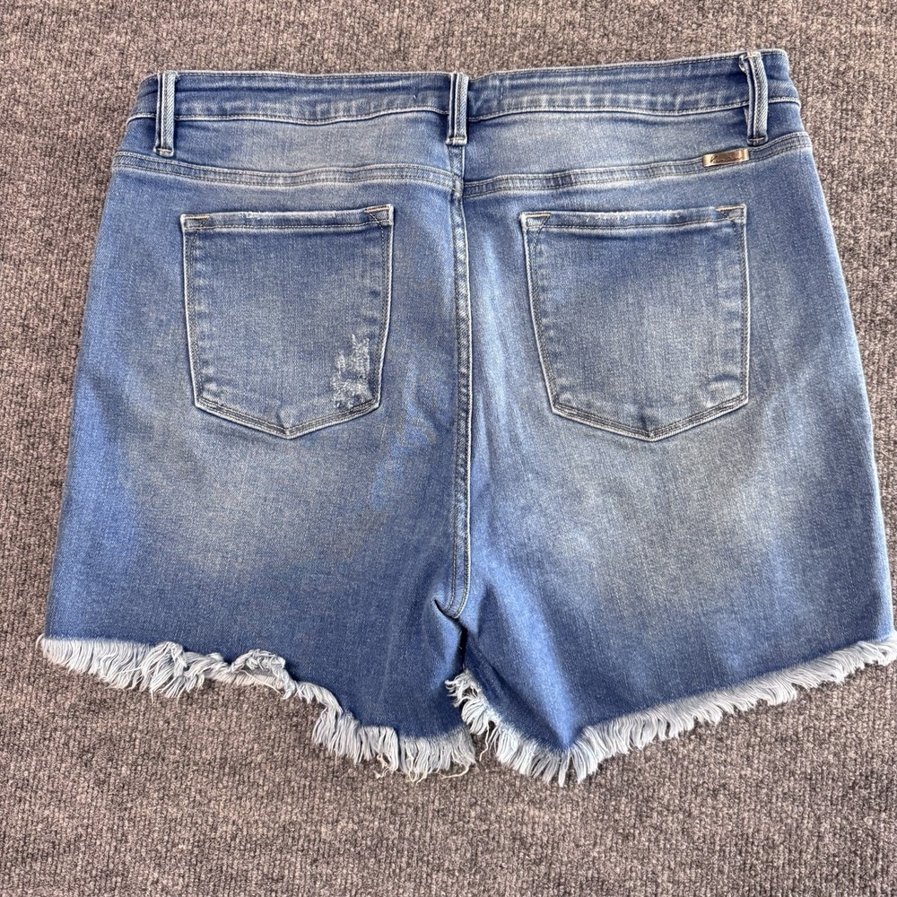 KanCan Denim Shorts Sz 2XL Blue Button Fly Raw Hem Distressed High Rise Stretch - Picture 2 of 5